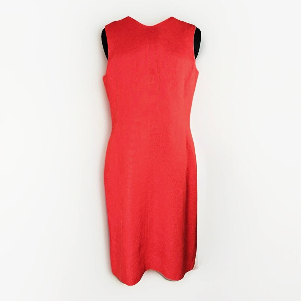 VTG Talbots Coral Red 100 Irish Linen Size 12 Sleeveless Lined Sheath Knee Dress